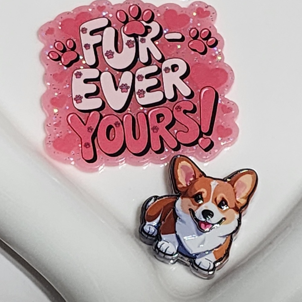Fur Ever Yours Corgi Dog Flatback Focal Bead Keychain Beaded Badge Phone Chain